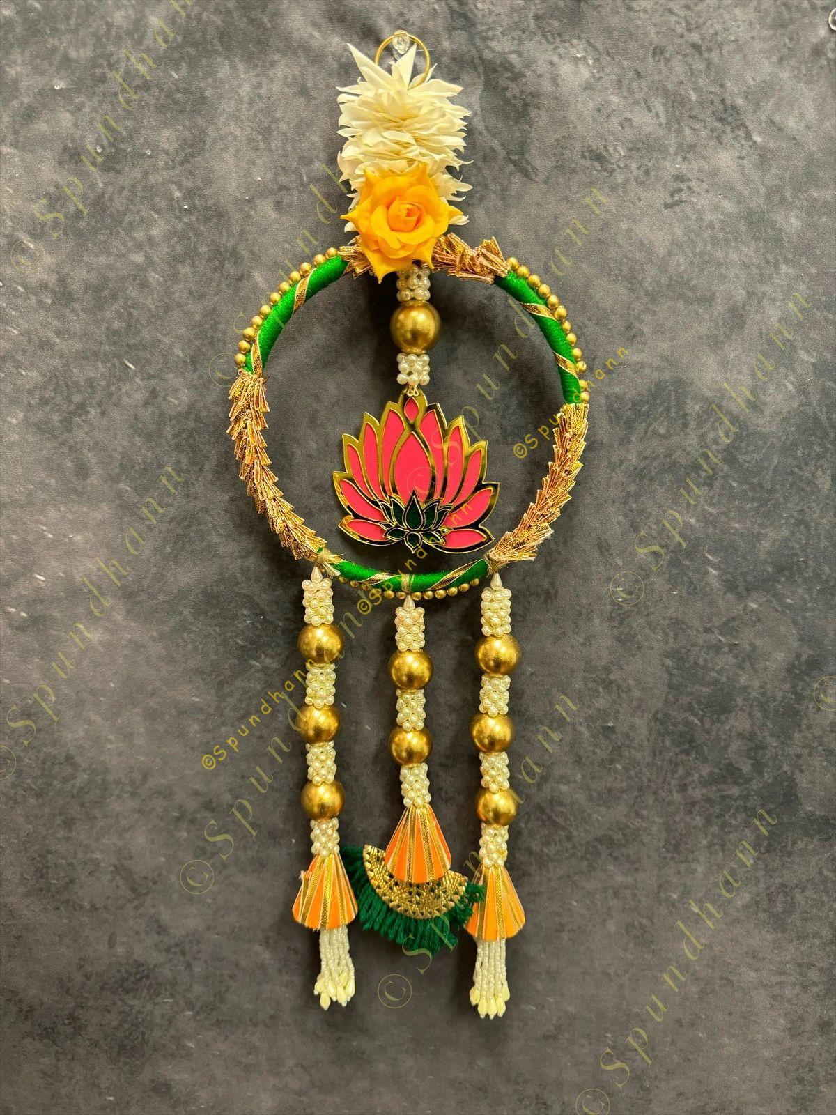 Lotus with Gotapatti Ring With Pearl and gold ball tassels