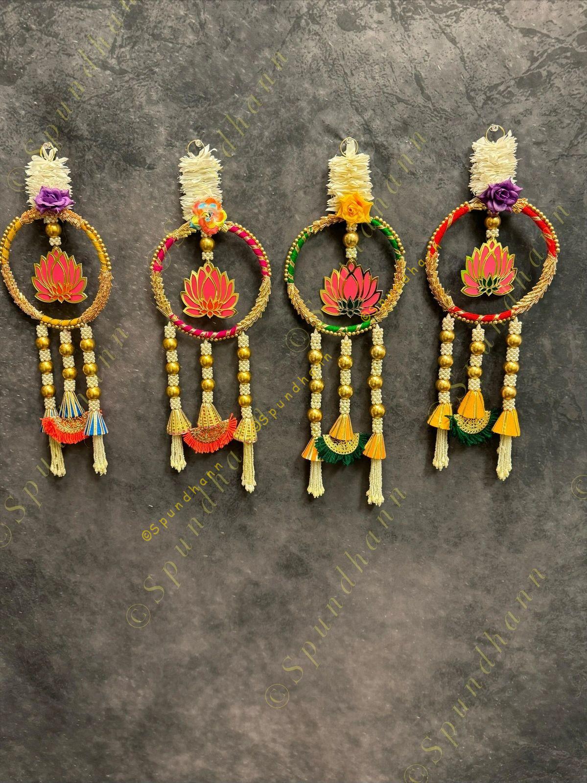 Lotus with Gotapatti Ring With Pearl and gold ball tassels