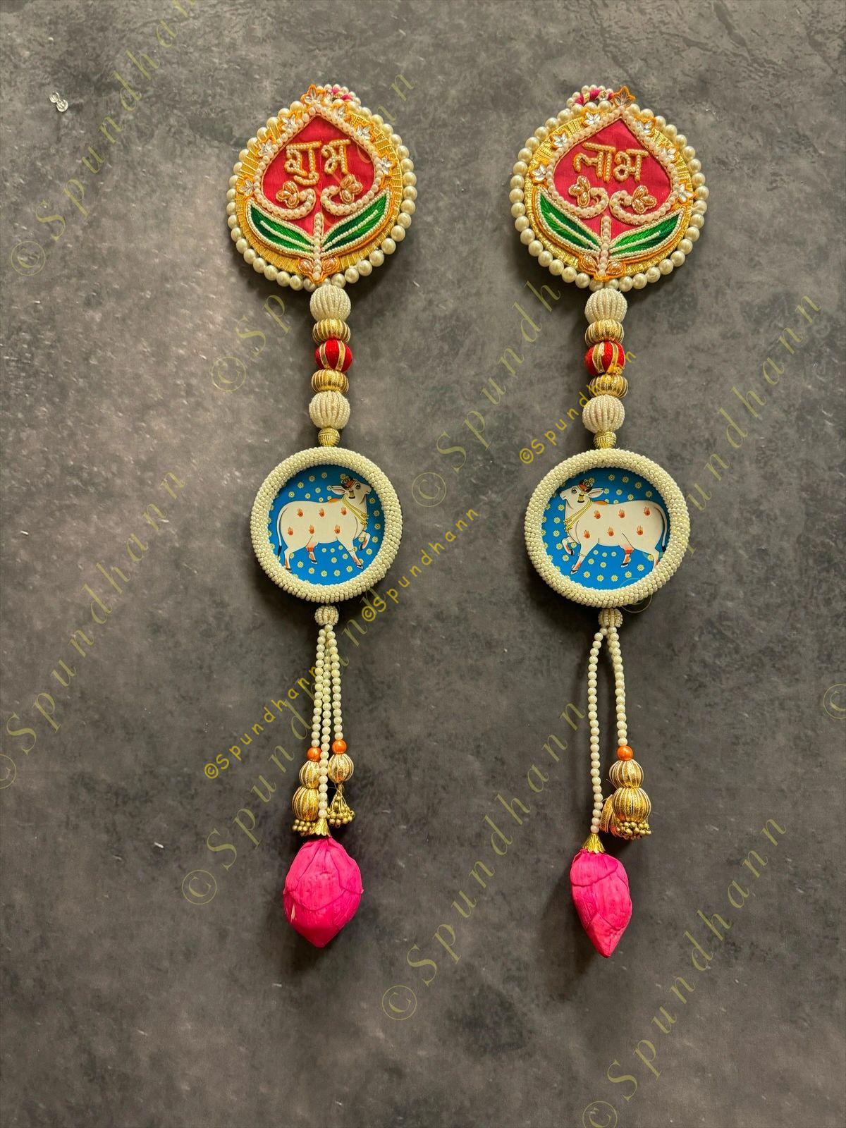 Shubh Labh With Cow and Pearls decor