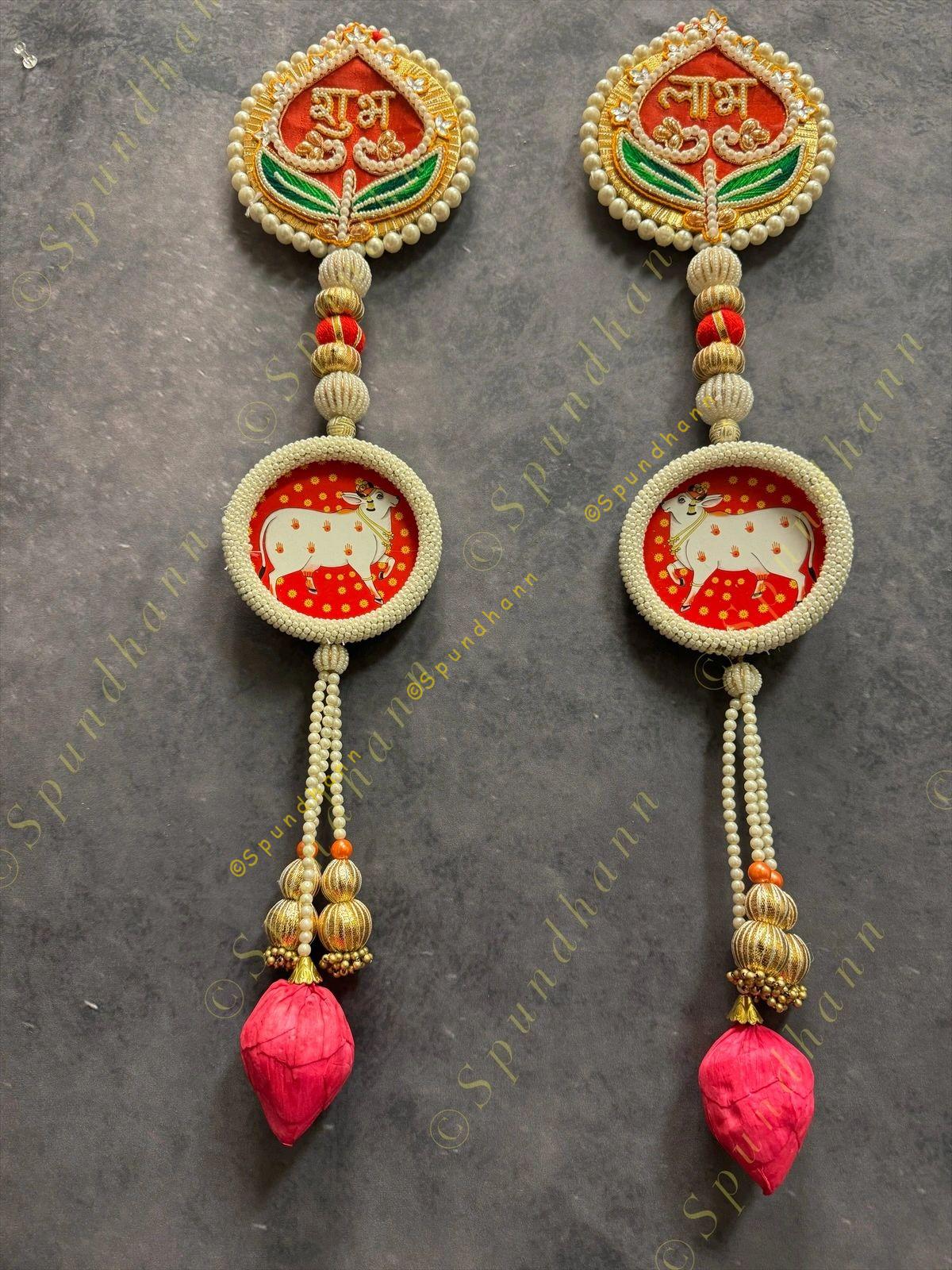 Shubh Labh With Cow and Pearls decor