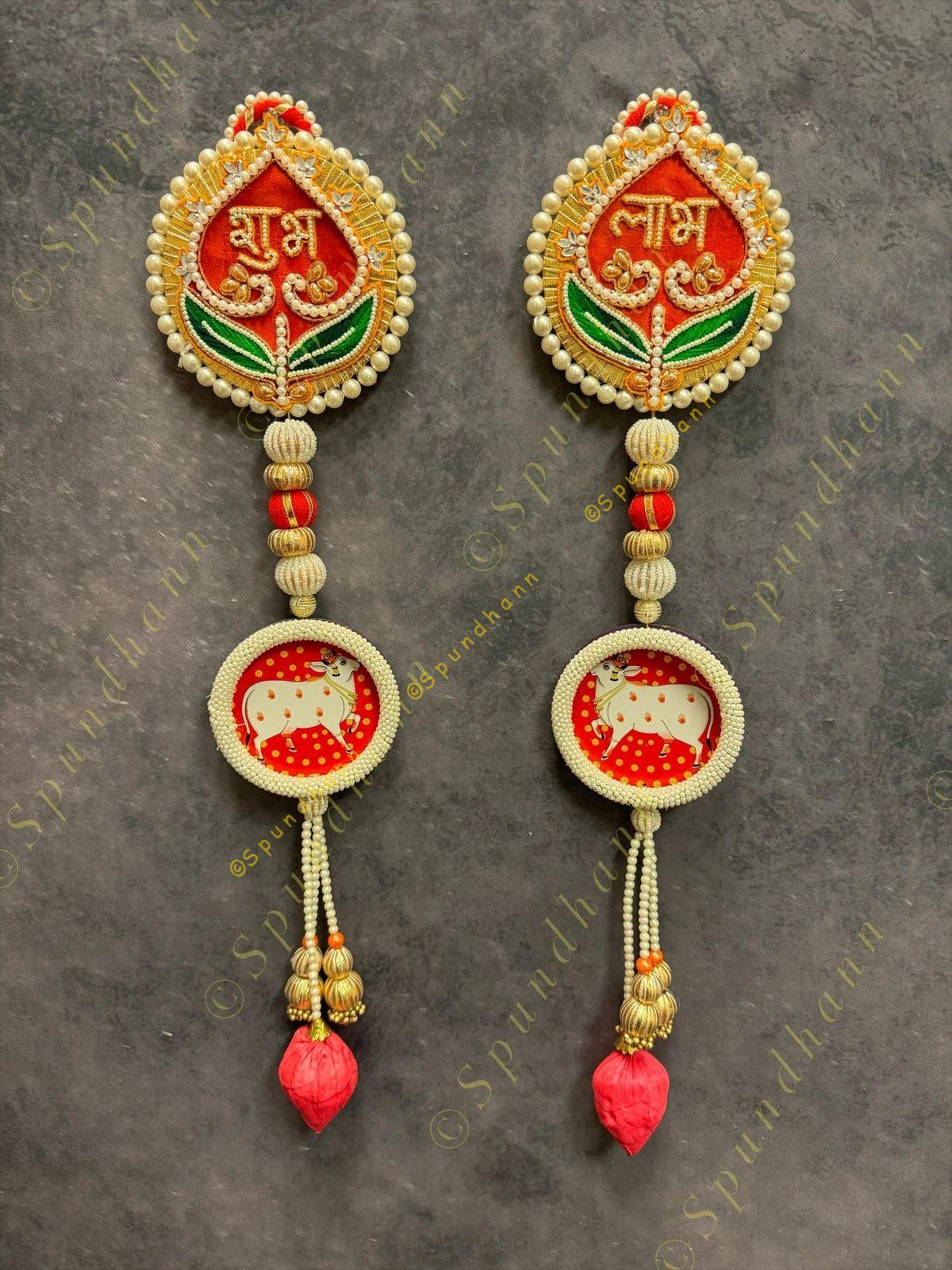 Shubh Labh With Cow and Pearls decor