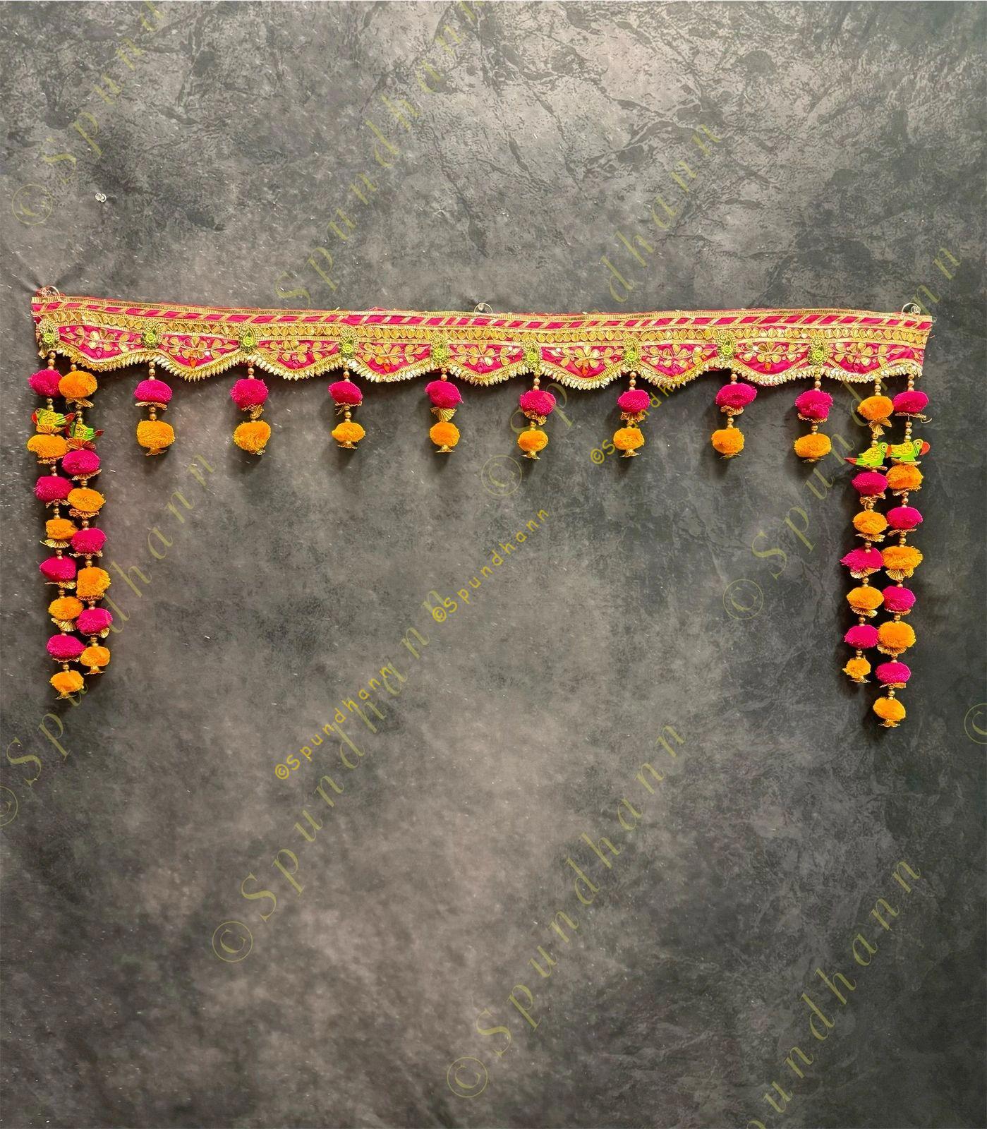 Gotapatti Border with Hanging Pom Pom and Parrot Toran