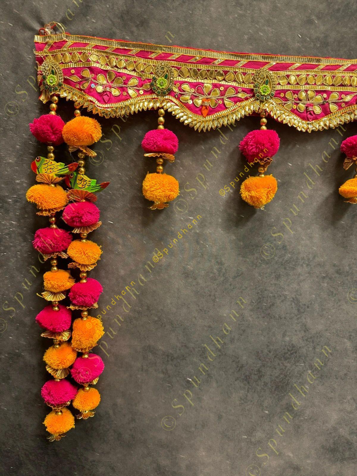 Gotapatti Border with Hanging Pom Pom and Parrot Toran