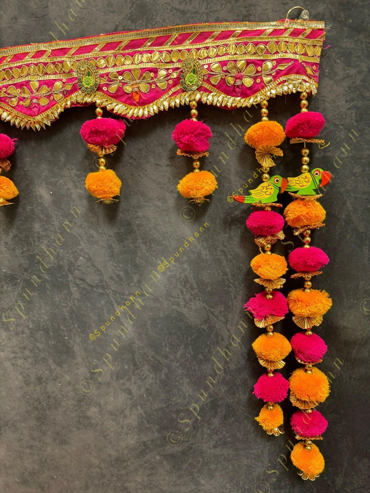 Gotapatti Border with Hanging Pom Pom and Parrot Toran
