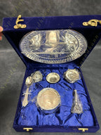 Silver Color Puja Aarti Platter / Plate or Thali Set with Box