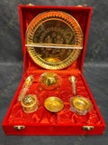 Gold Color Puja Aarti Platter / Plate or Thali Set with Box