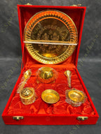 Gold Color Puja Aarti Platter / Plate or Thali Set with Box