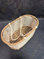 White rope and Coir Magazine Stand and Basket (Set of 2)