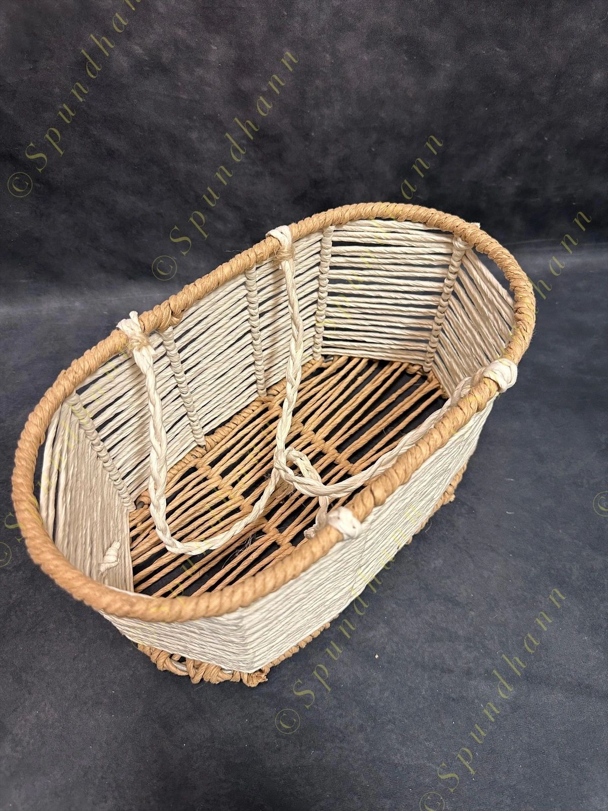 White rope and Coir Magazine Stand and Basket (Set of 2)