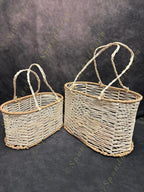 White rope and Coir Magazine Stand and Basket (Set of 2)