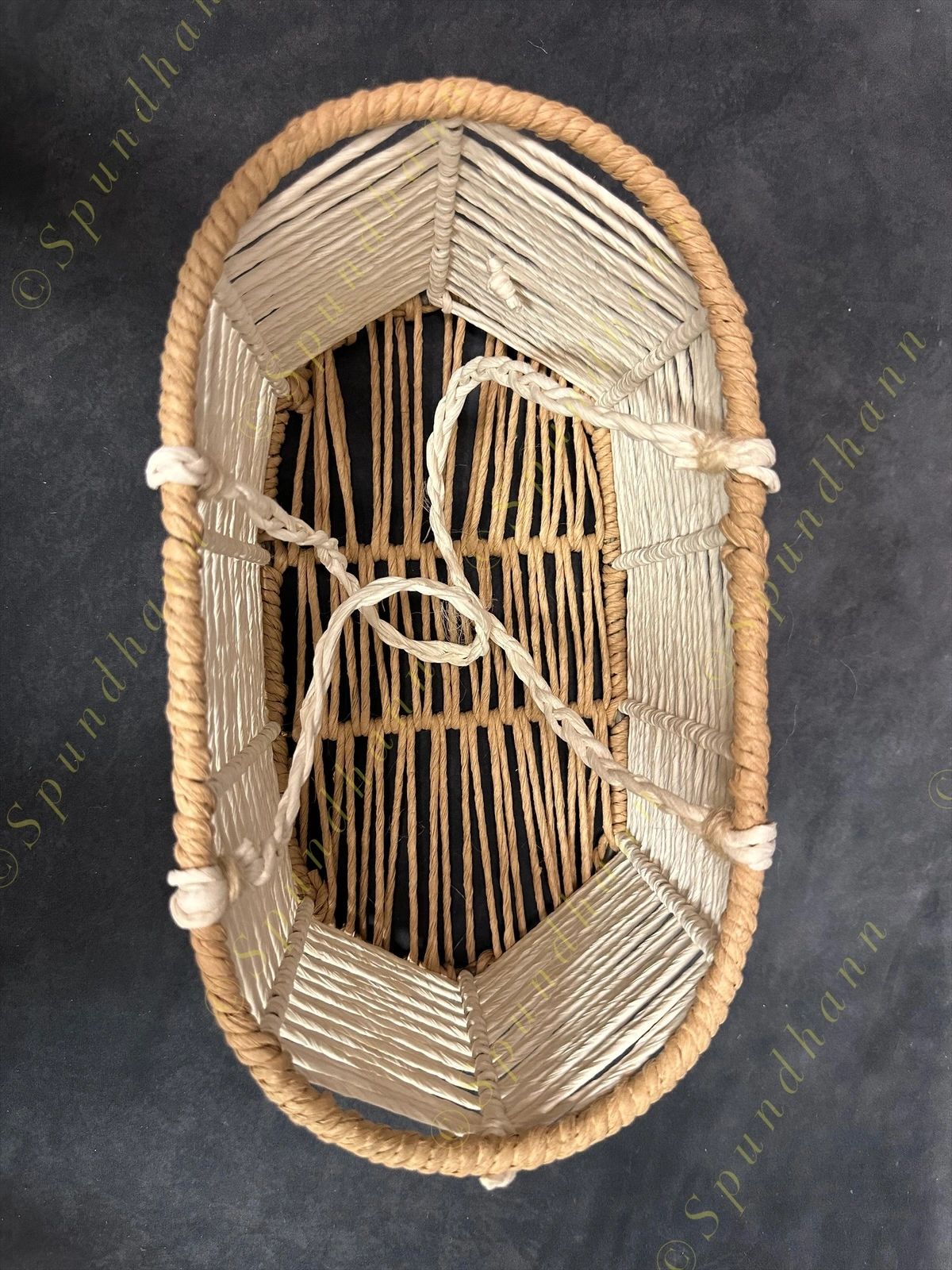 White rope and Coir Magazine Stand and Basket (Set of 2)