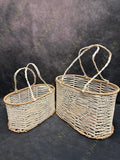 White rope and Coir Magazine Stand and Basket (Set of 2)