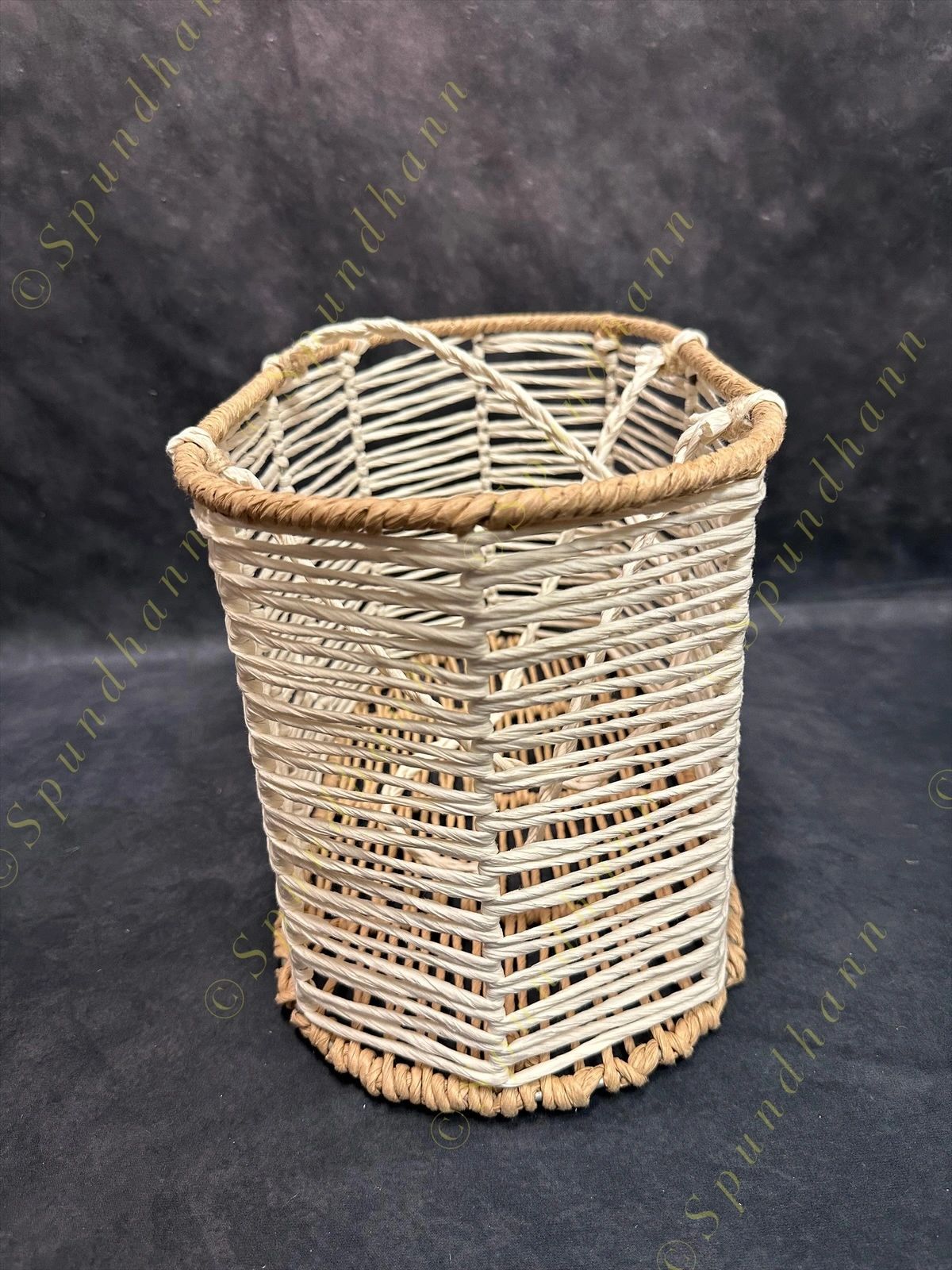 White rope and Coir Magazine Stand and Basket (Set of 2)