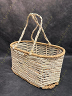 White rope and Coir Magazine Stand and Basket (Set of 2)