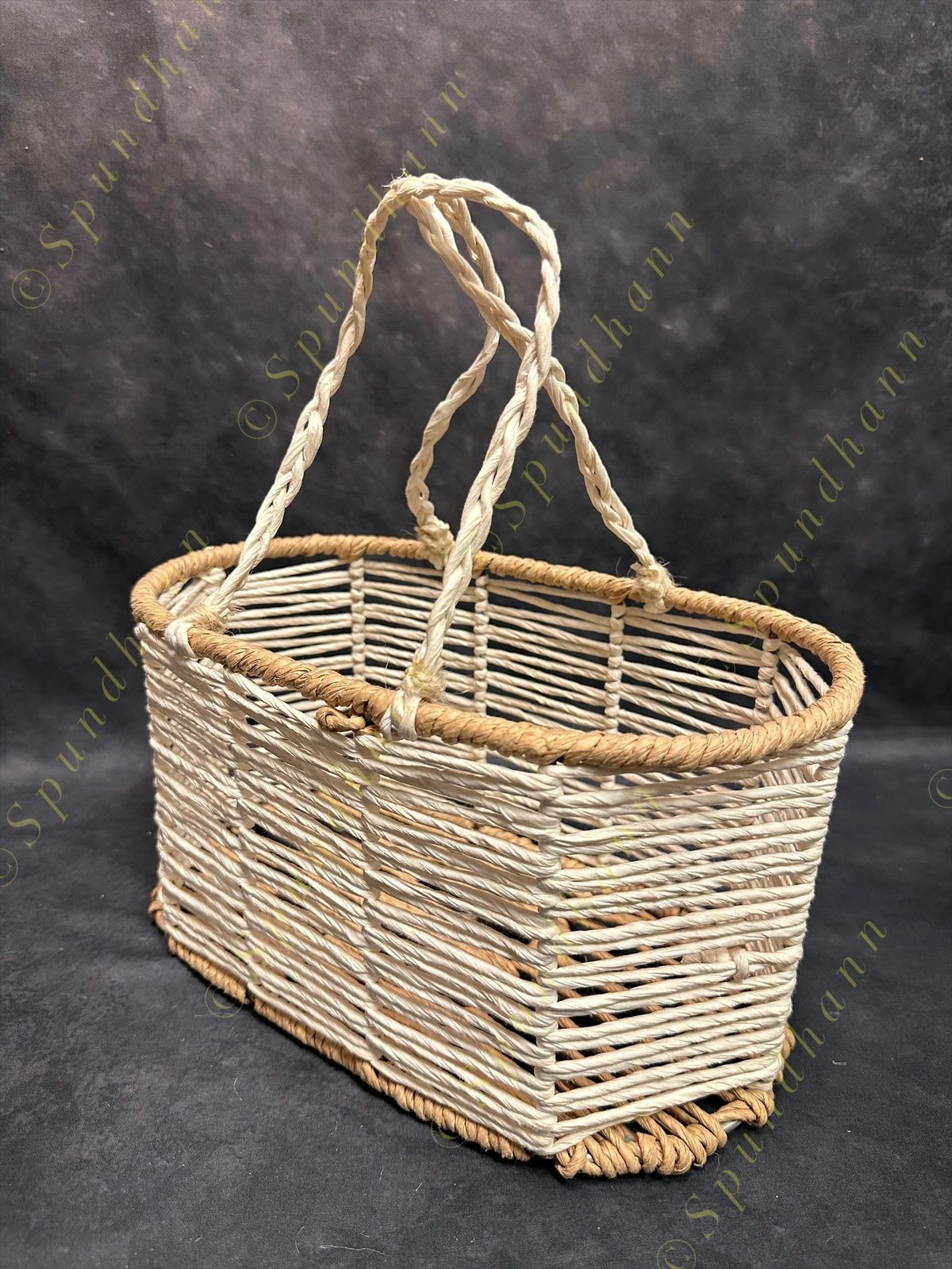 White rope and Coir Magazine Stand and Basket (Set of 2)