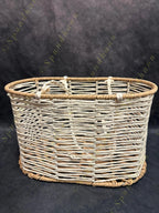 White rope and Coir Magazine Stand and Basket (Set of 2)