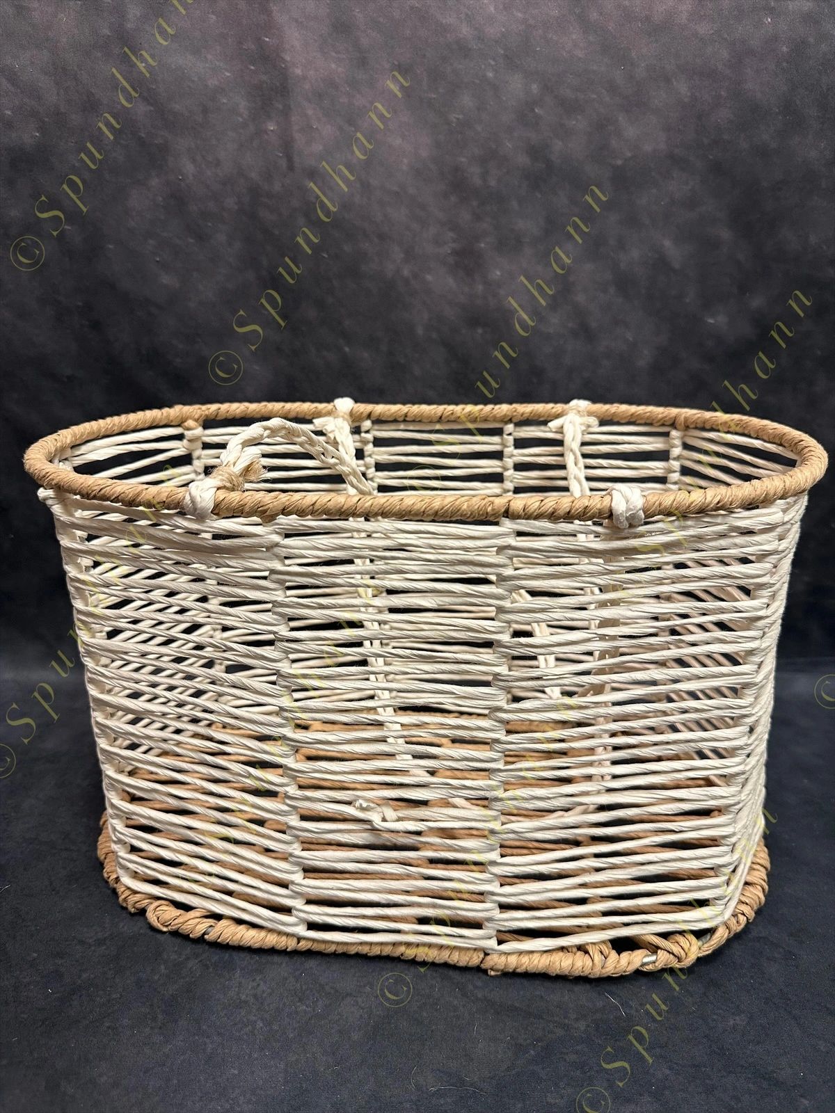 White rope and Coir Magazine Stand and Basket (Set of 2)