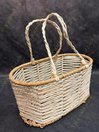 White rope and Coir Magazine Stand and Basket (Set of 2)