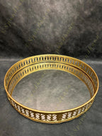 Metal Golden Cutwork Round Mirror tray