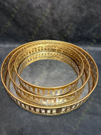 Metal Golden Cutwork Round Mirror tray
