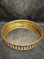 Metal Golden Cutwork Round Mirror tray