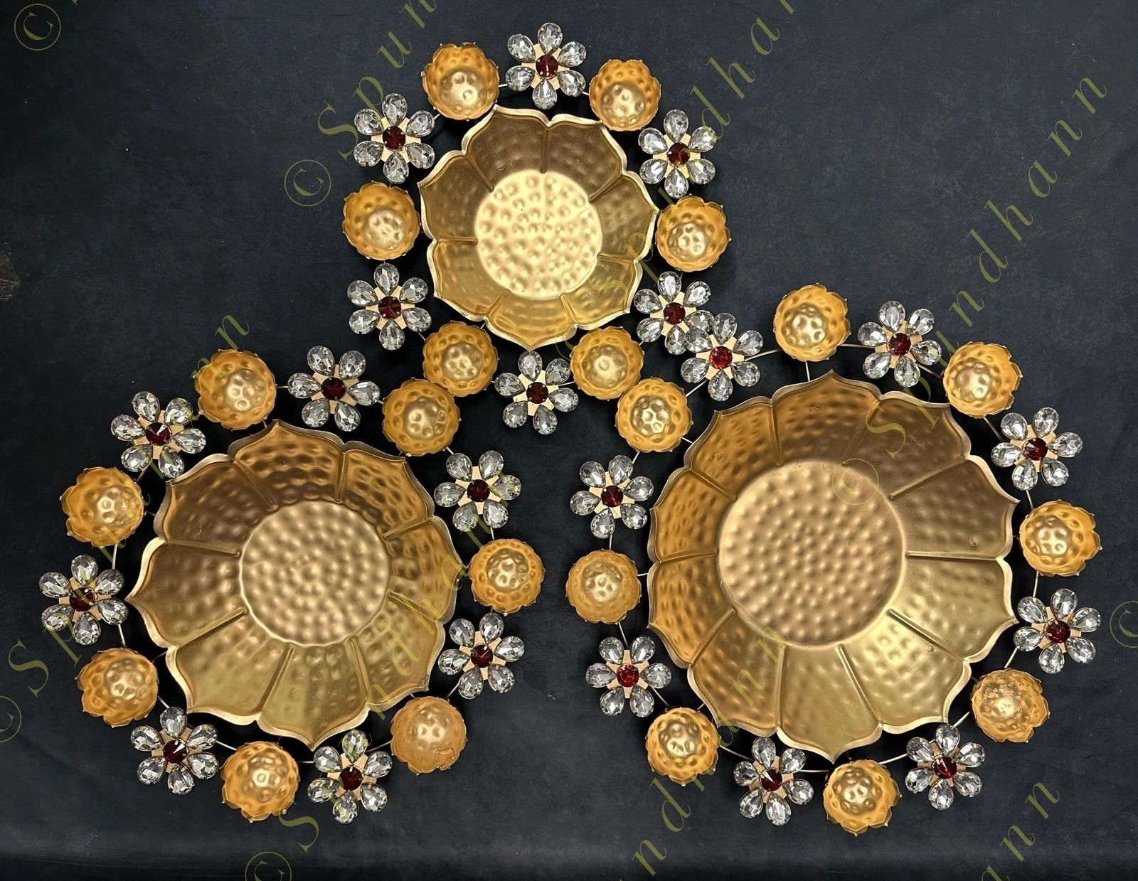 Floral Rangoli Urli with Studded Gemstone and Tea Light Holders