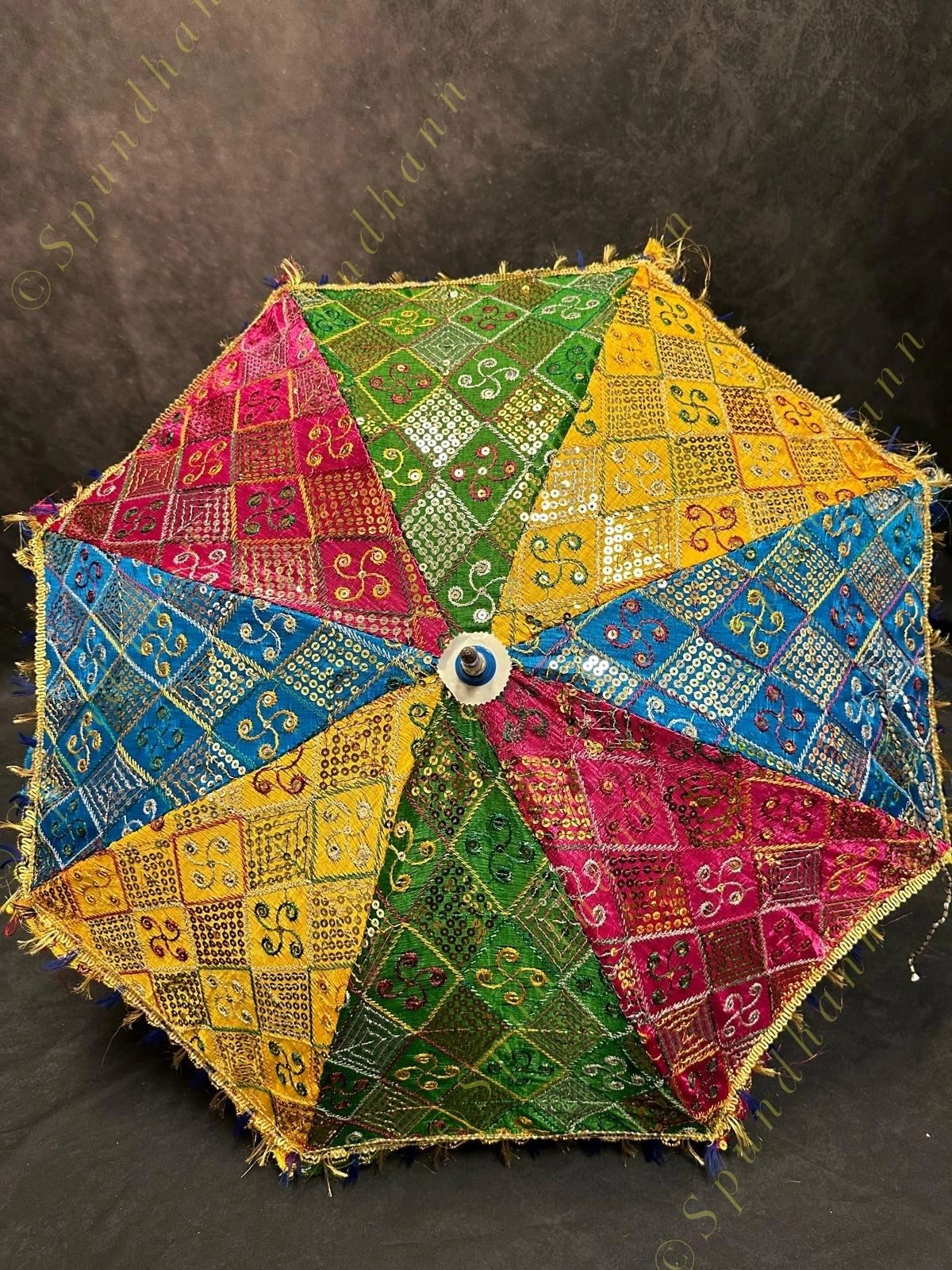 Multicolored Cotton Fabric Mirror and Sequence Embroidered Vintage Umbrellas (Pack of 5)