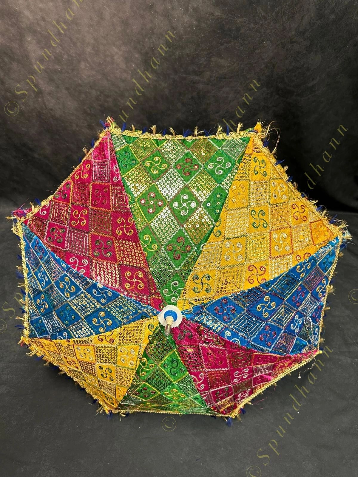 Multicolored Cotton Fabric Mirror and Sequence Embroidered Vintage Umbrellas (Pack of 5)