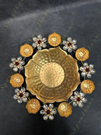 Floral Rangoli Urli with Studded Gemstone and Tea Light Holders