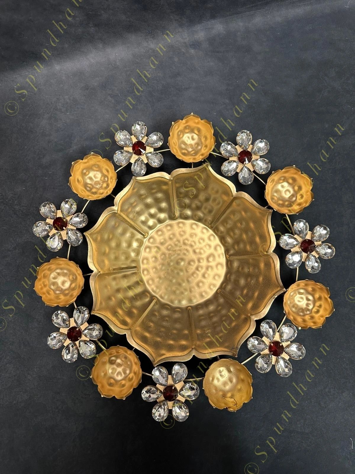 Floral Rangoli Urli with Studded Gemstone and Tea Light Holders