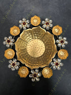 Floral Rangoli Urli with Studded Gemstone and Tea Light Holders