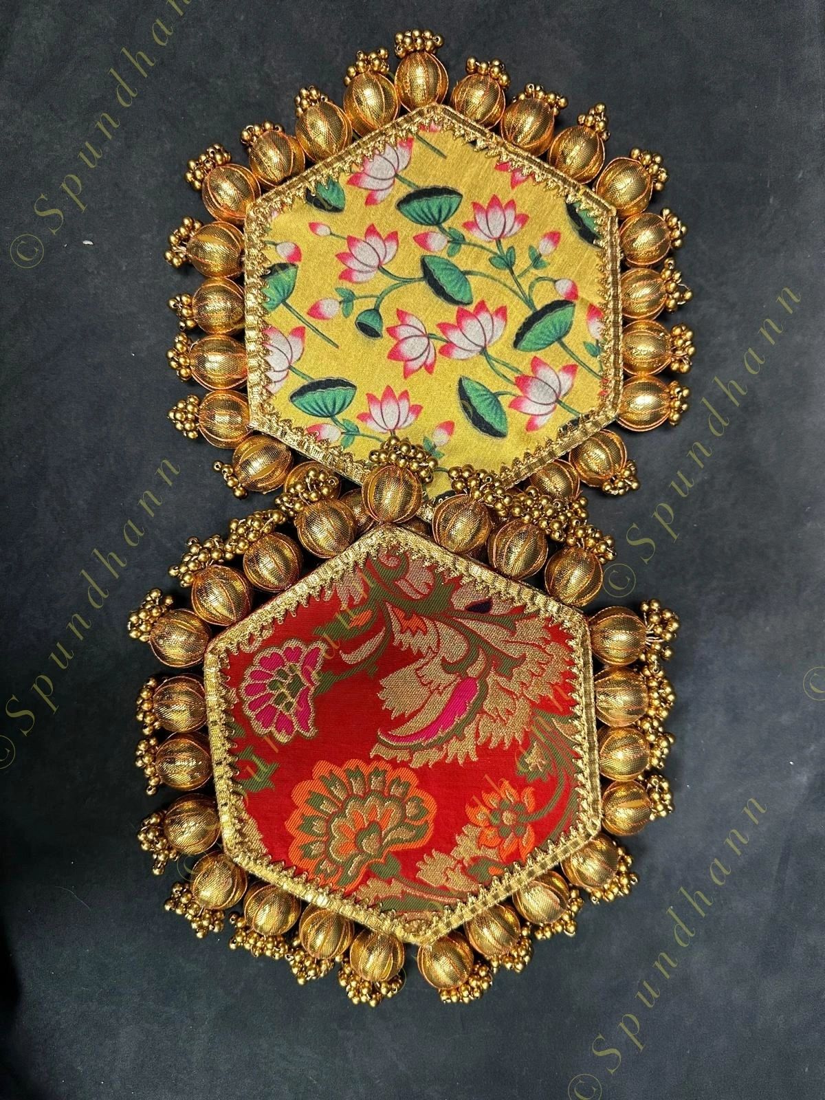 Pichwai and Brocade Hexagon Double Sided Mat