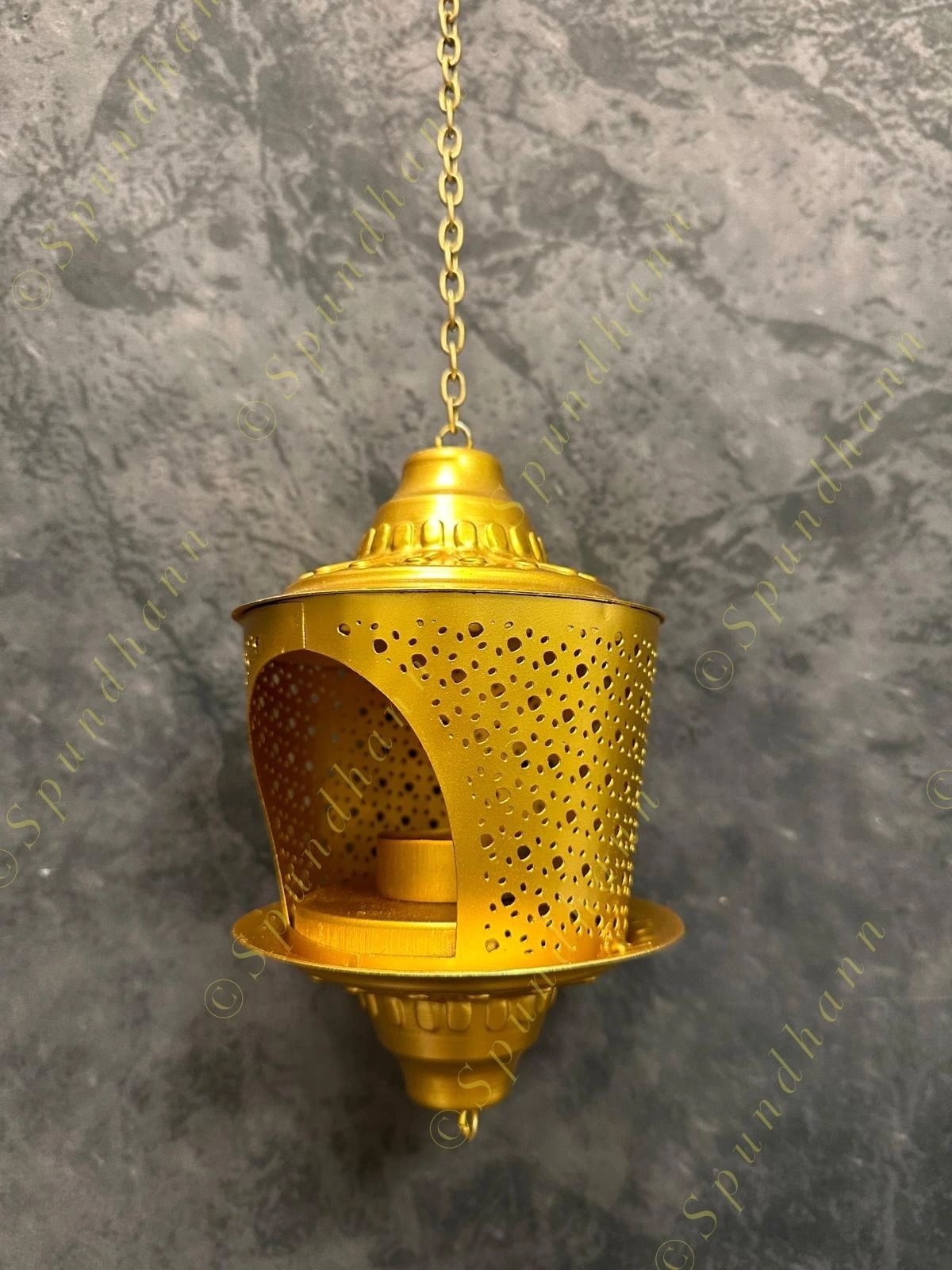 GOLDEN LANTERN TEA LIGHT HOLDER with Taper