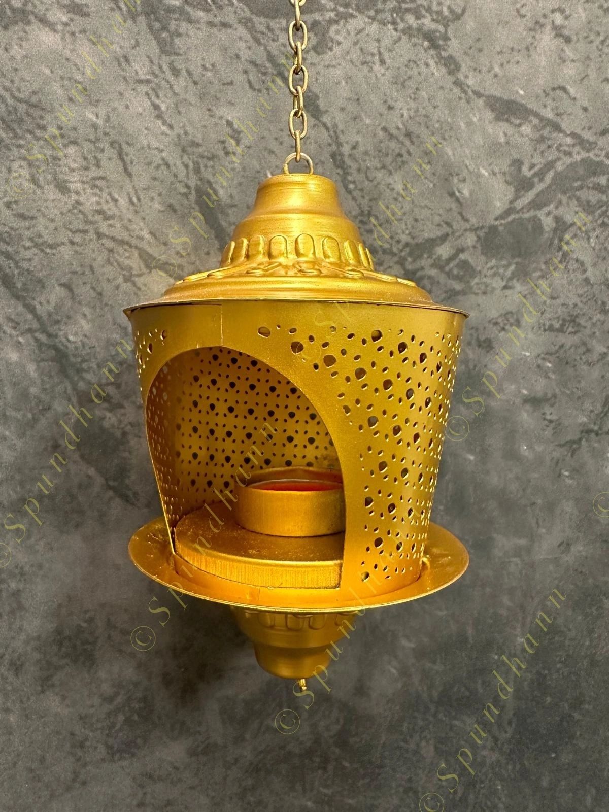 GOLDEN LANTERN TEA LIGHT HOLDER with Taper