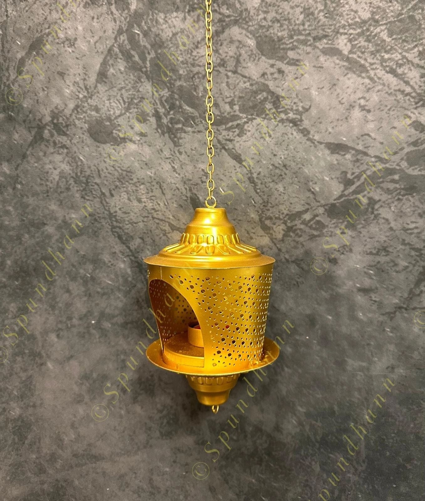 GOLDEN LANTERN TEA LIGHT HOLDER with Taper