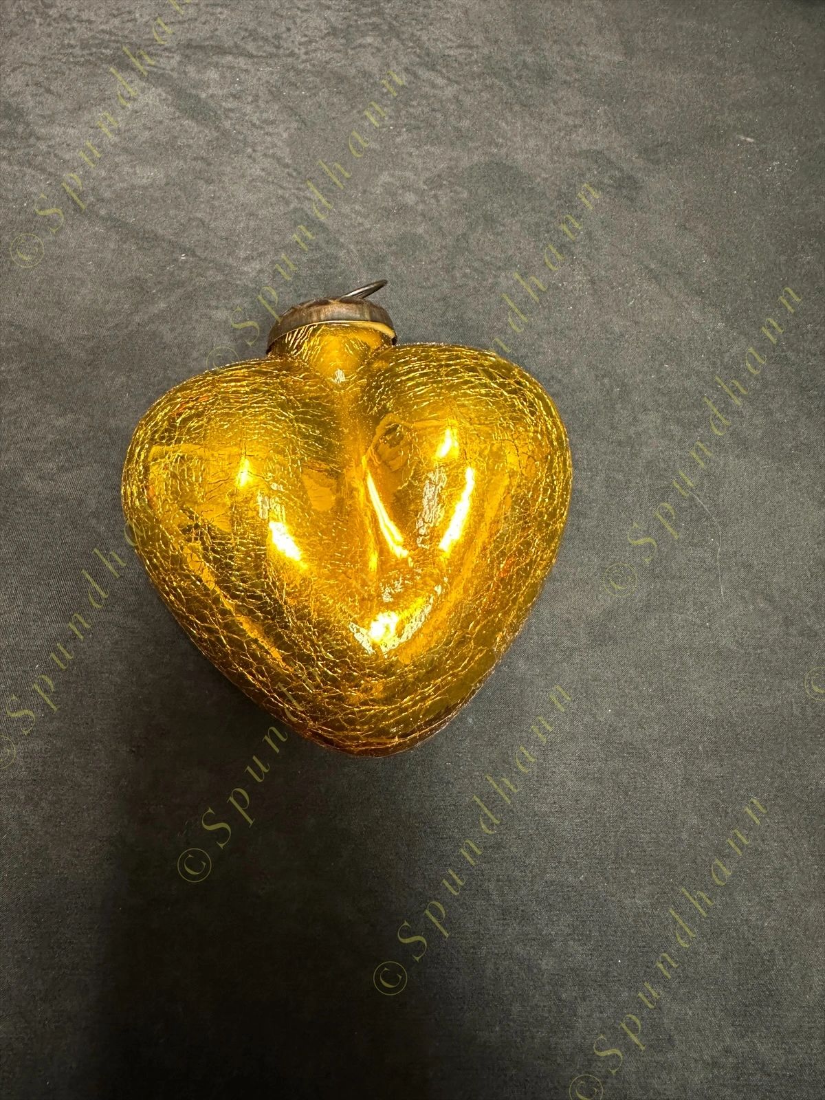 Small Glass Heart Kugel in Cracked Heavy Glass Christmas Tree Ornament