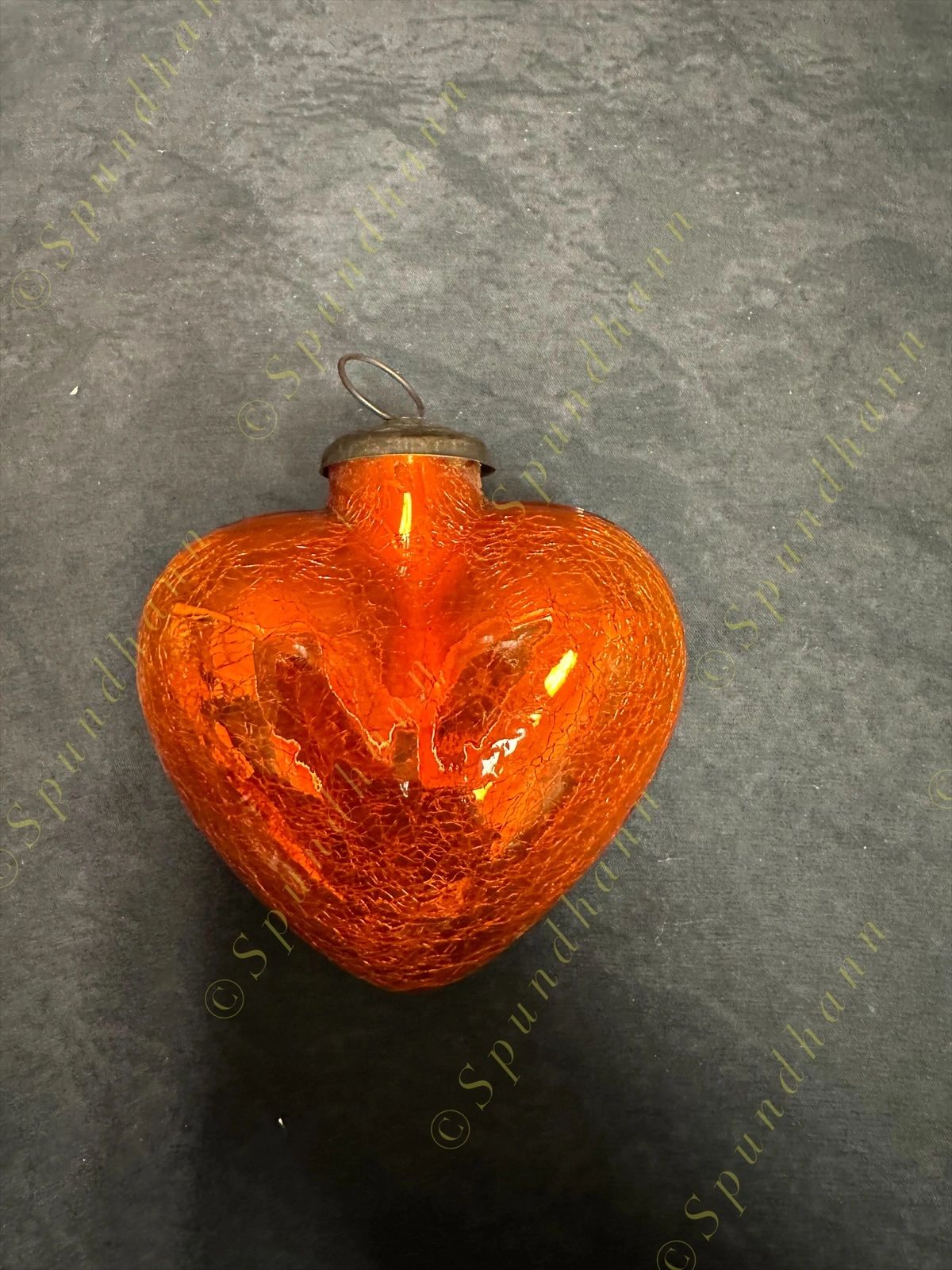 Small Glass Heart Kugel in Cracked Heavy Glass Christmas Tree Ornament