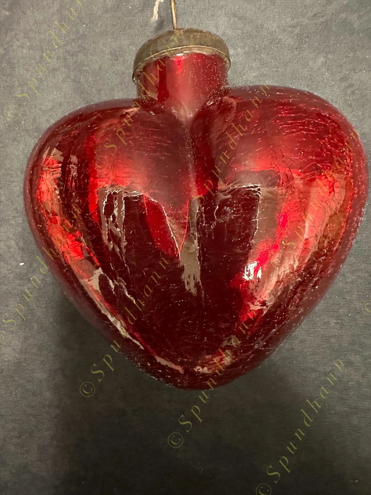 Medium Glass Heart Kugel in Cracked Heavy Glass Christmas Tree Ornament