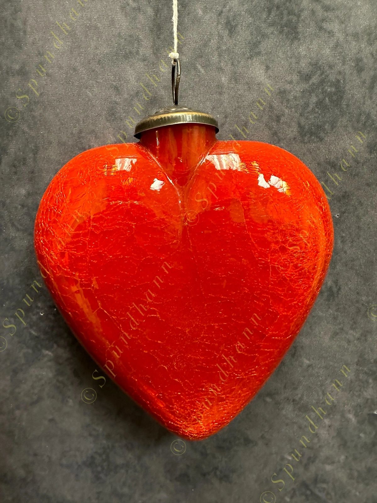 Big Glass Heart Kugel in Cracked Heavy Glass Christmas Tree Ornament