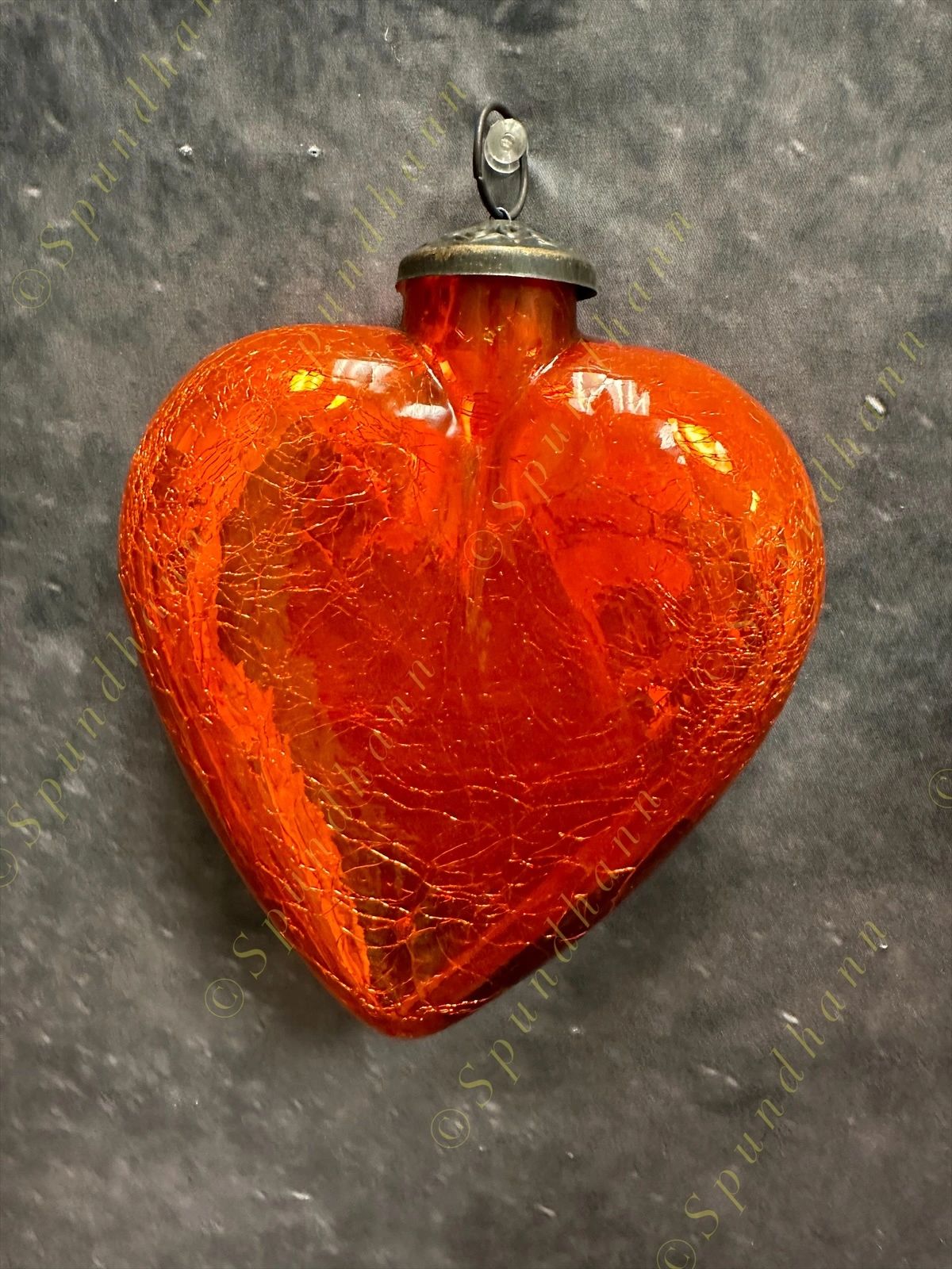 Big Glass Heart Kugel in Cracked Heavy Glass Christmas Tree Ornament