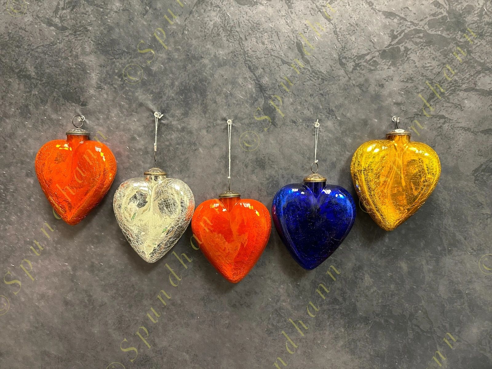 Big Glass Heart Kugel in Cracked Heavy Glass Christmas Tree Ornament