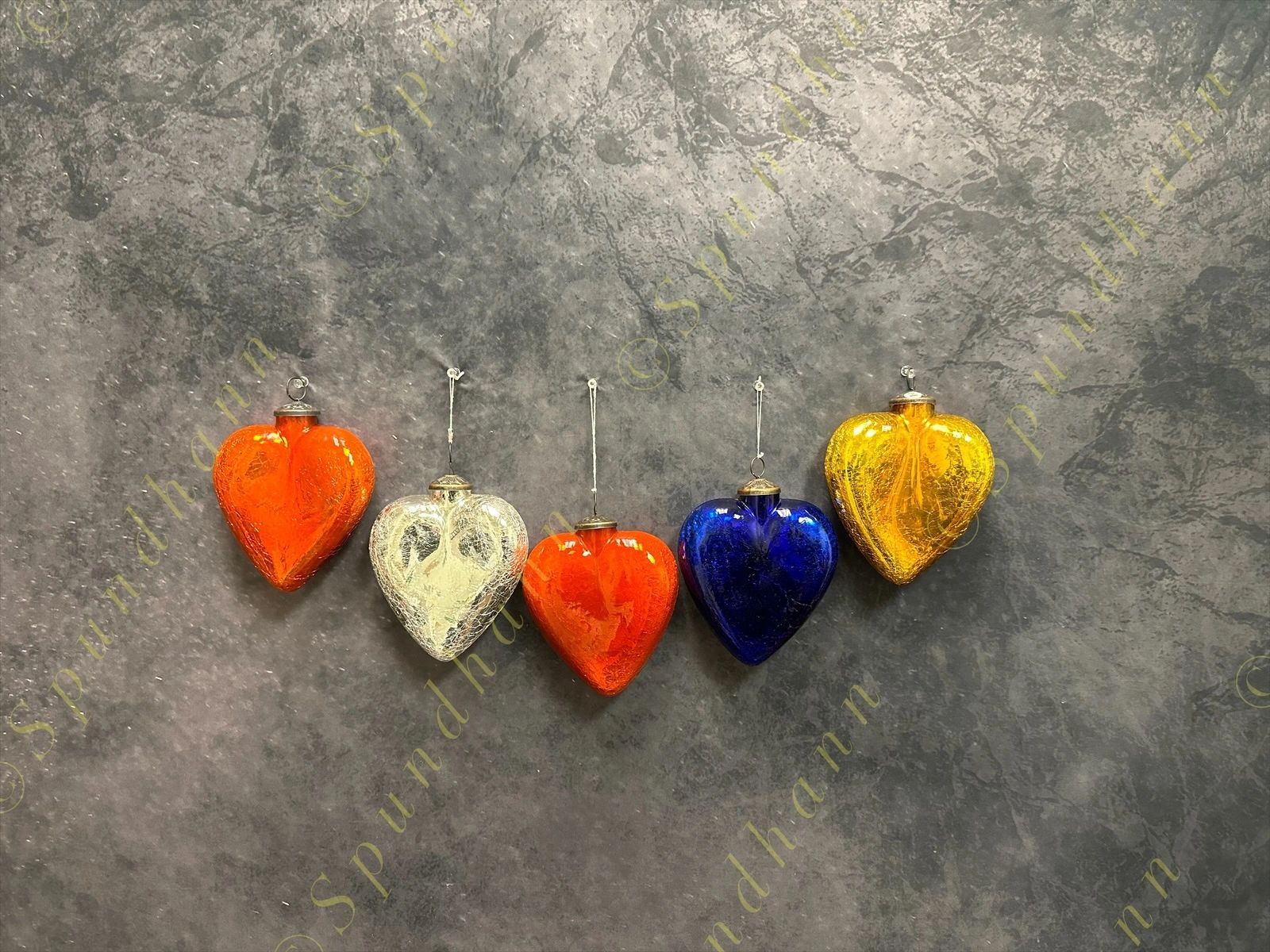 Big Glass Heart Kugel in Cracked Heavy Glass Christmas Tree Ornament