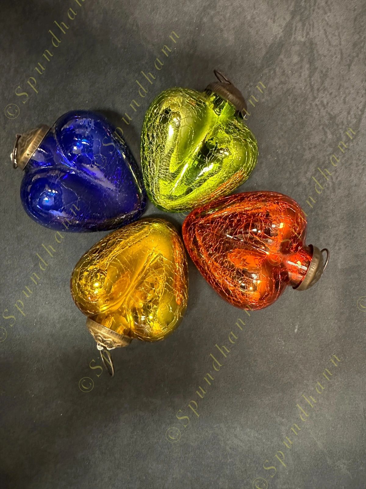 Medium Glass Heart Kugel in Cracked Heavy Glass Christmas Tree Ornament