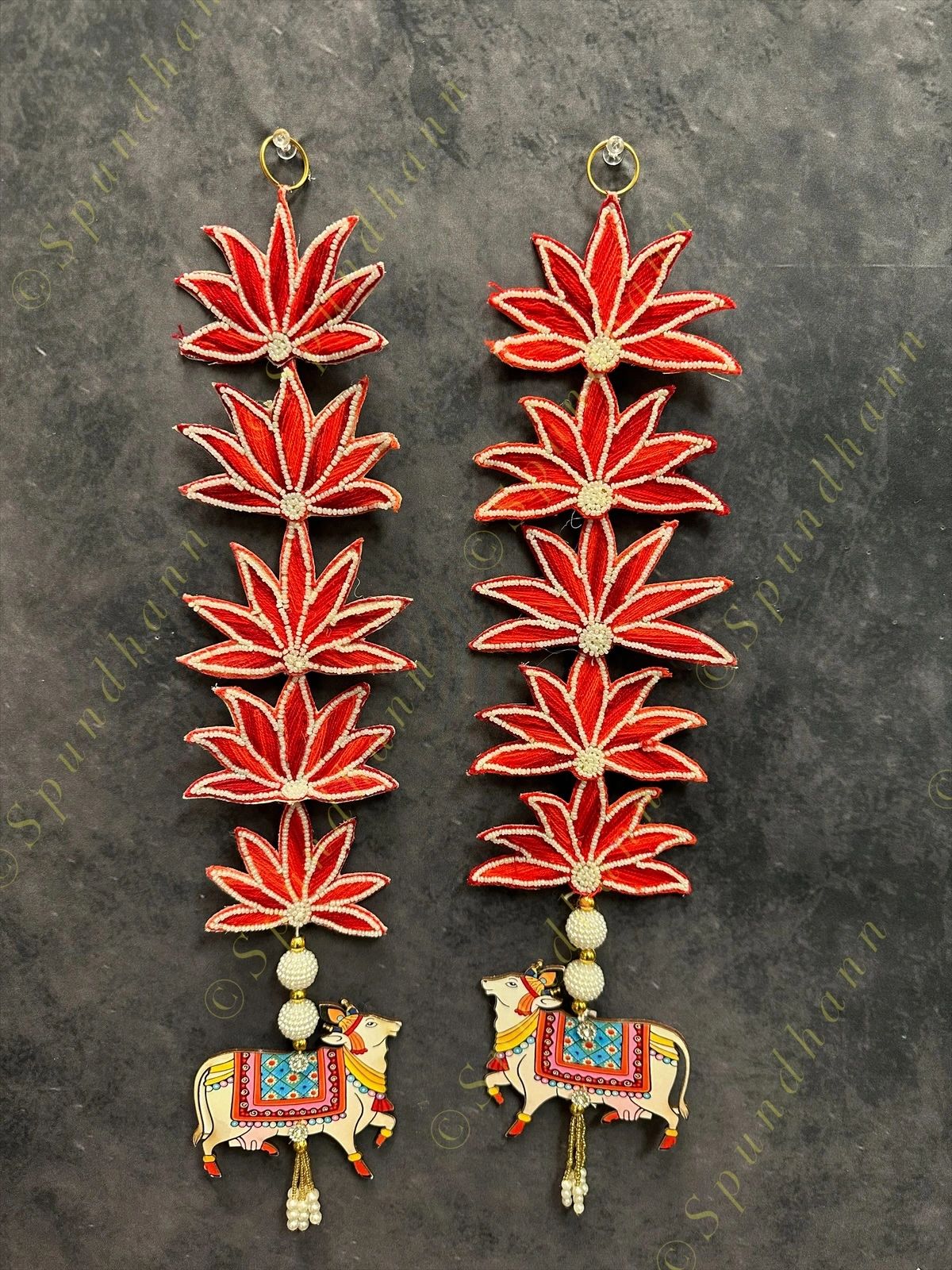 Cow with Pearl and Flower Dangler Pair