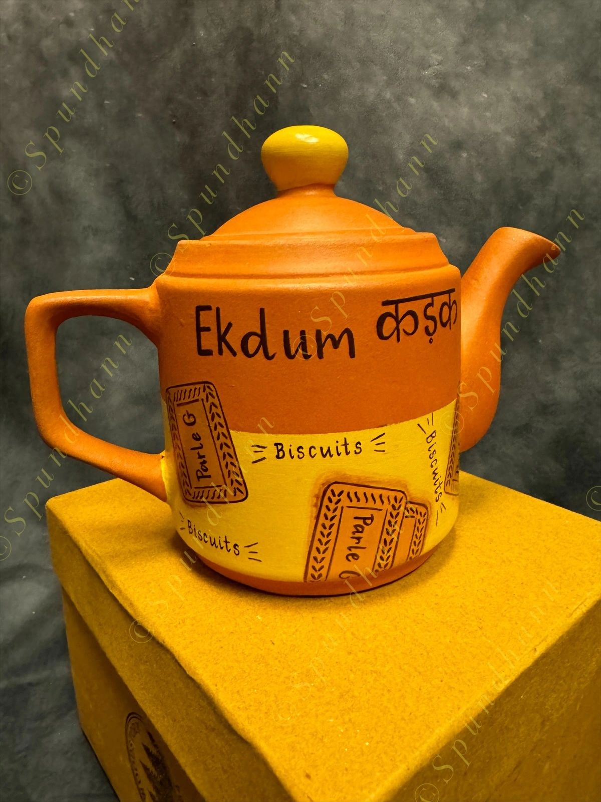 Earthern Chai Tea Cups set on 6 plus 1 kettle