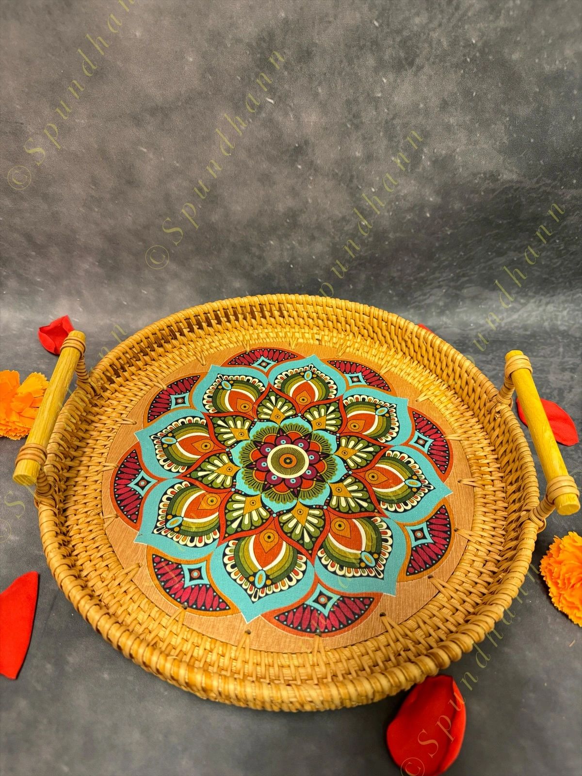 Mandala Handwoven Rattan Wicker Tray (Basket)
