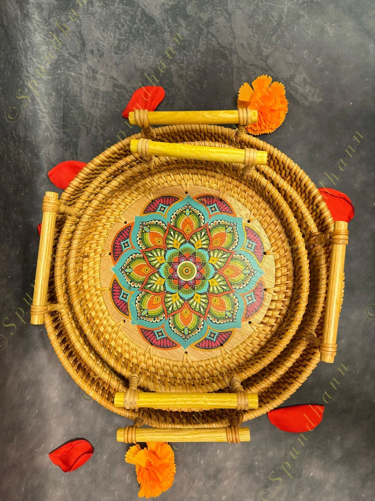 Mandala Handwoven Rattan Wicker Tray (Basket)