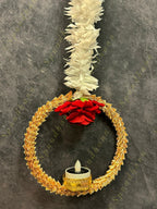 White Chameli Dangler With Rose and Gold Disc Tea Light Holder