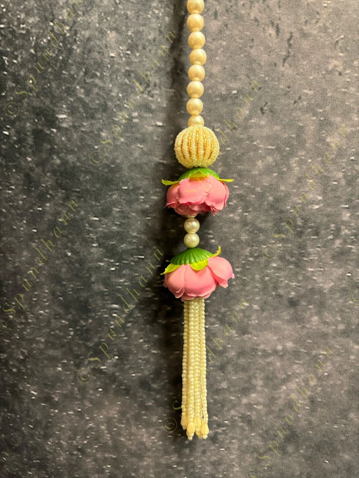 Pearl string with Pink Rose Bud Pair