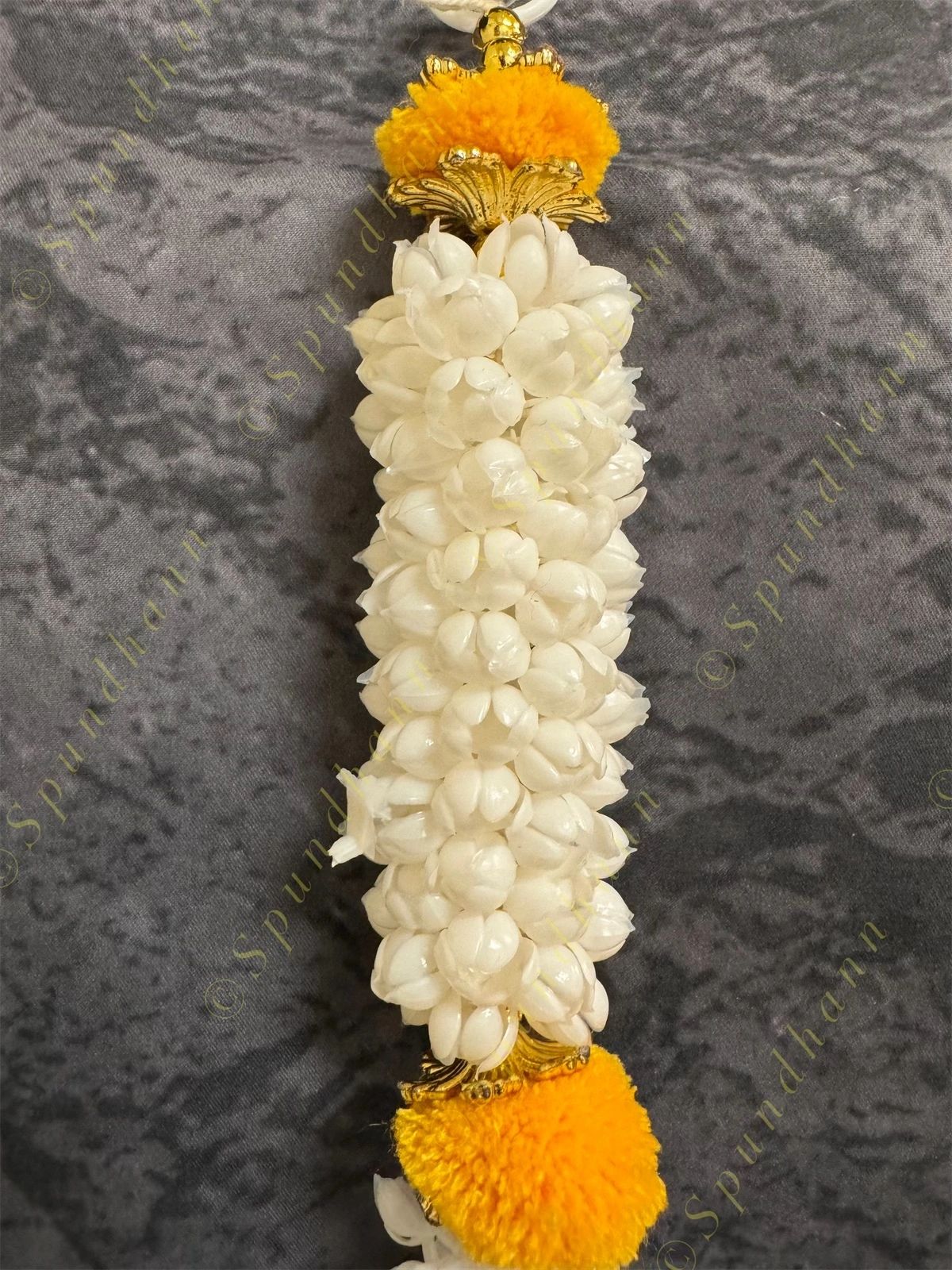 Mogra String With Pom Pom, Golden Ball With Gold Bead Tassel One